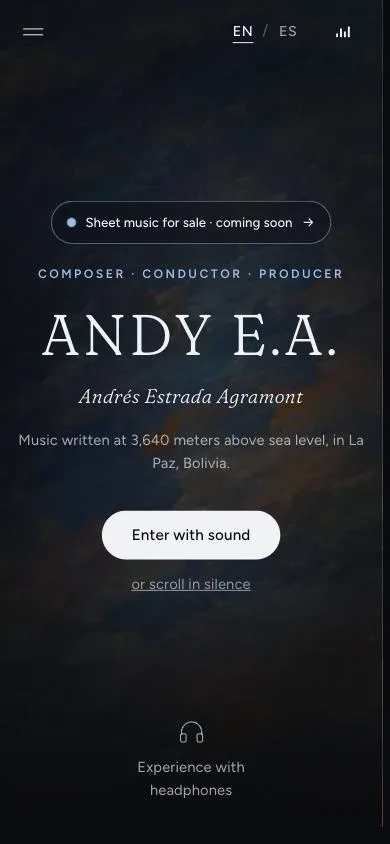 El sitio andresestradamusic.com en un celular