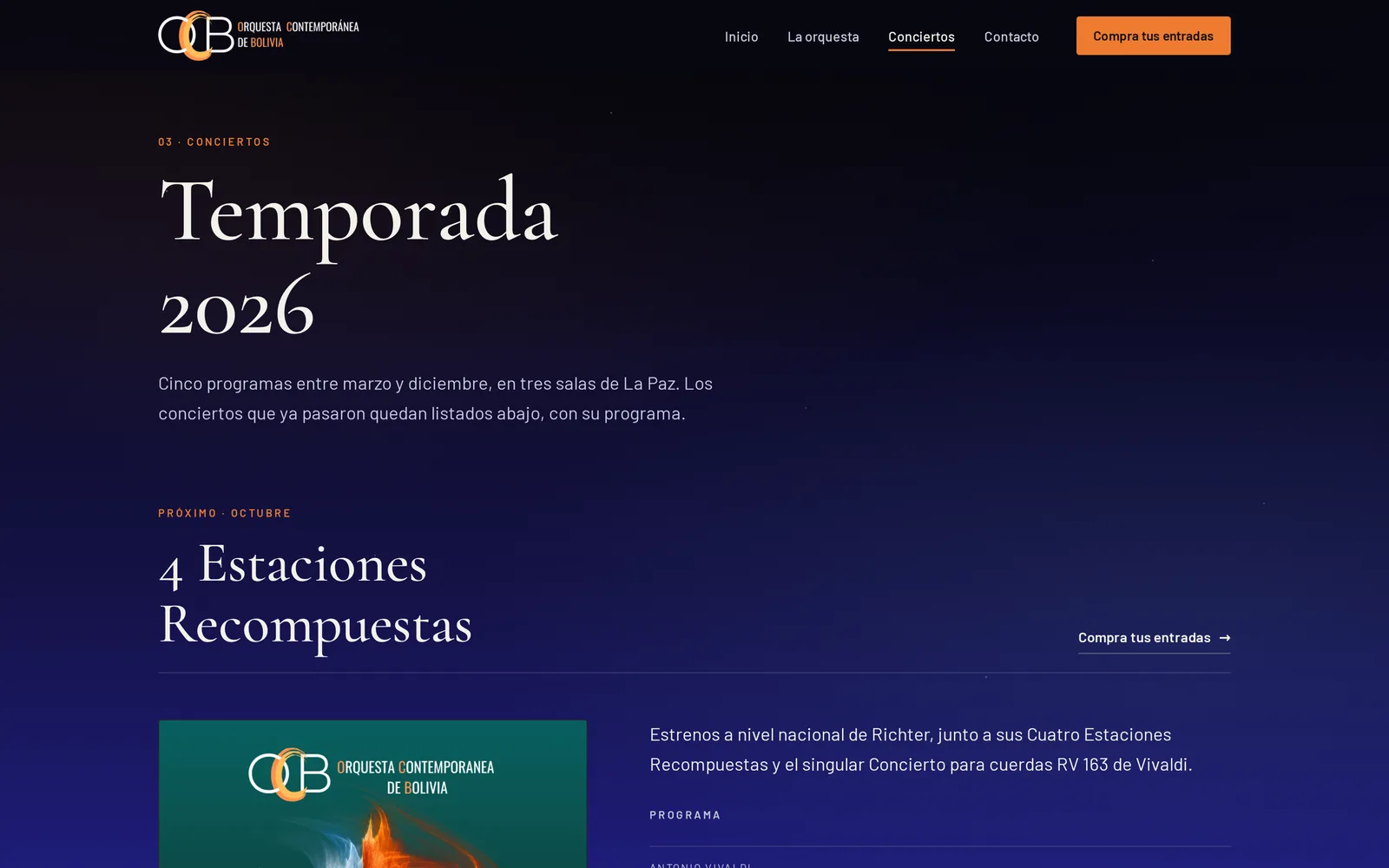 Página de la temporada de conciertos