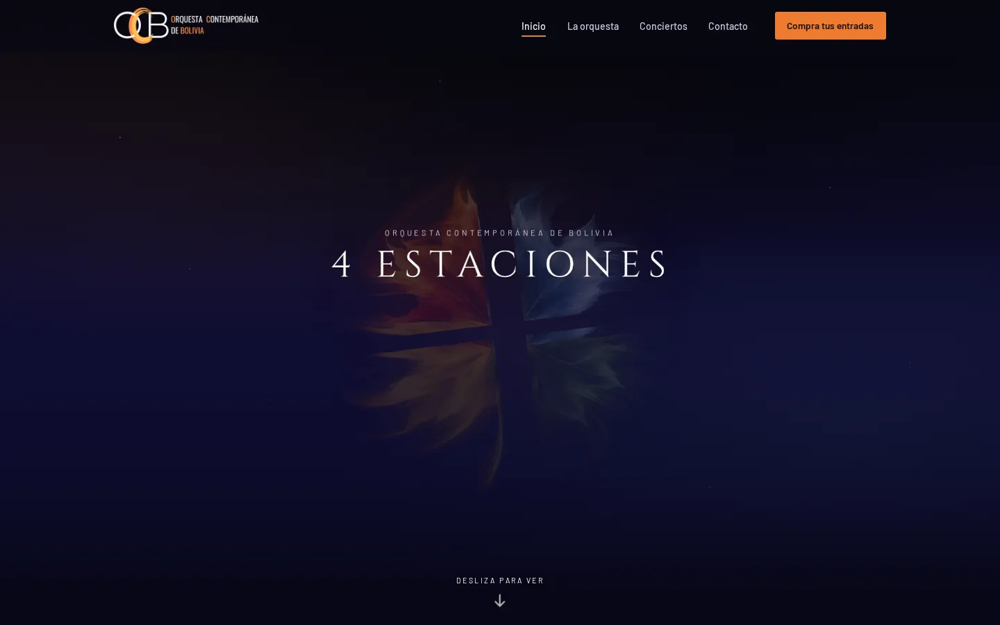 La web de la Orquesta Contemporánea de Bolivia en una laptop